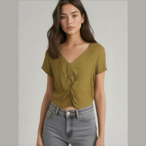Madewell Knit Lightspun Olive Ruched-Front Crop Top Size L
